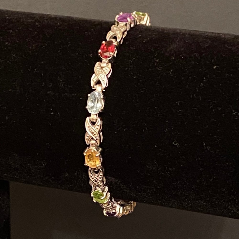 PAJ Multi-colored Gem & Sterling Silver Bracelet, 7"
